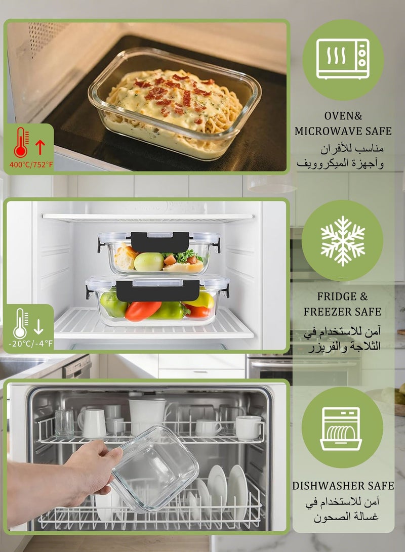 WEMART 12-Piece Glass Food Storage Containers with Airtight Lids, Glass Meal Prep Containers for Kitchen Storage, Leak-Proof & BPA-Free, Microwave, Oven, Freezer and Dishwasher Safe, Black - Image 3